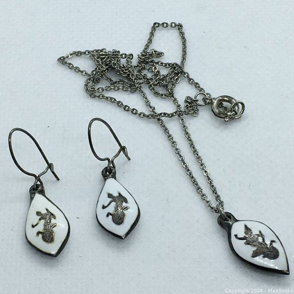 SIAM STERLING NECKLACE & EARRING SET IN ORIGINAL BOX - Picture 2 of 11